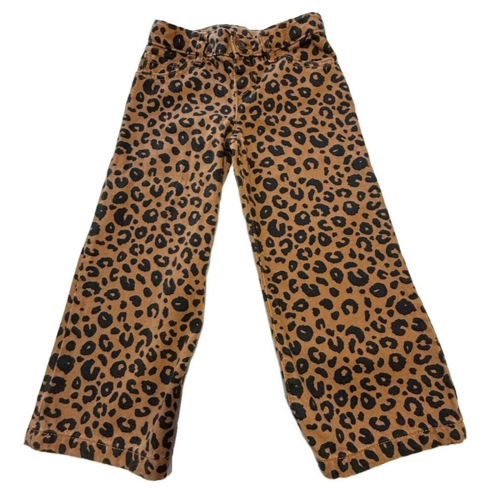 Cat & Jack Leopard Print Flare Pants Girls 4T Brown Animal Print Boho